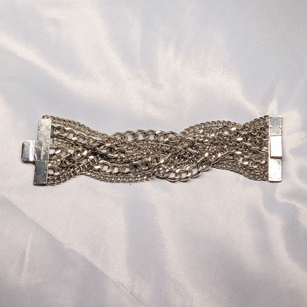 Braided Multi-Chain Silver Tone Bracelet